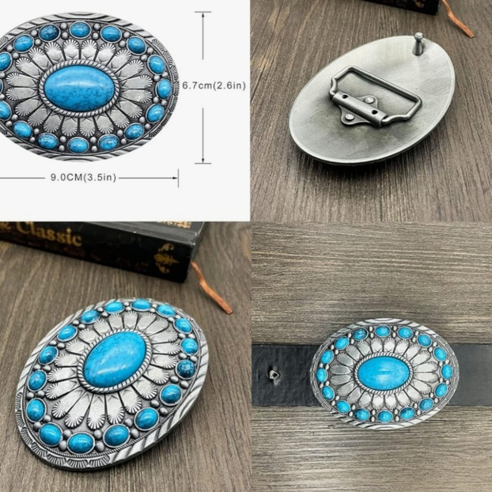 New Turqouise Western Cabachon belt buckle Silver Or Gold